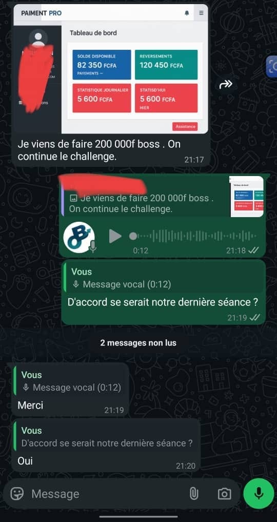Discussion et vocal WhatsApp étudiant